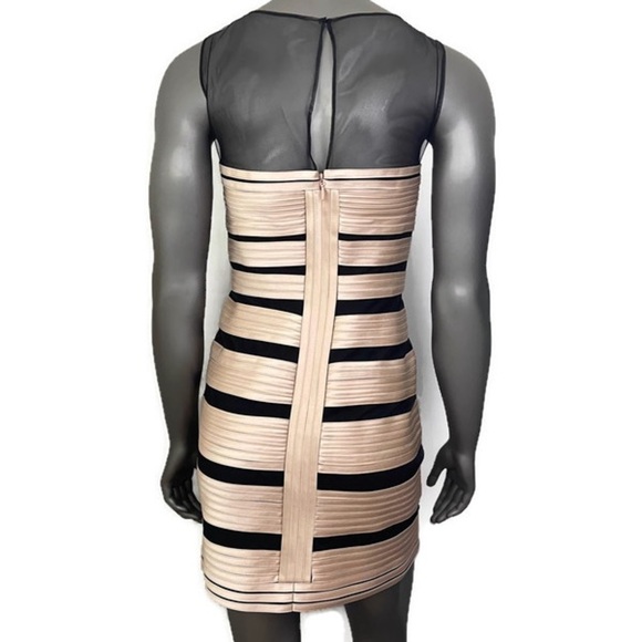 BCBGMaxazria Dress Womens 6 Champagne Satin Mesh Sleeveless Short Party Sexy - Picture 2 of 9